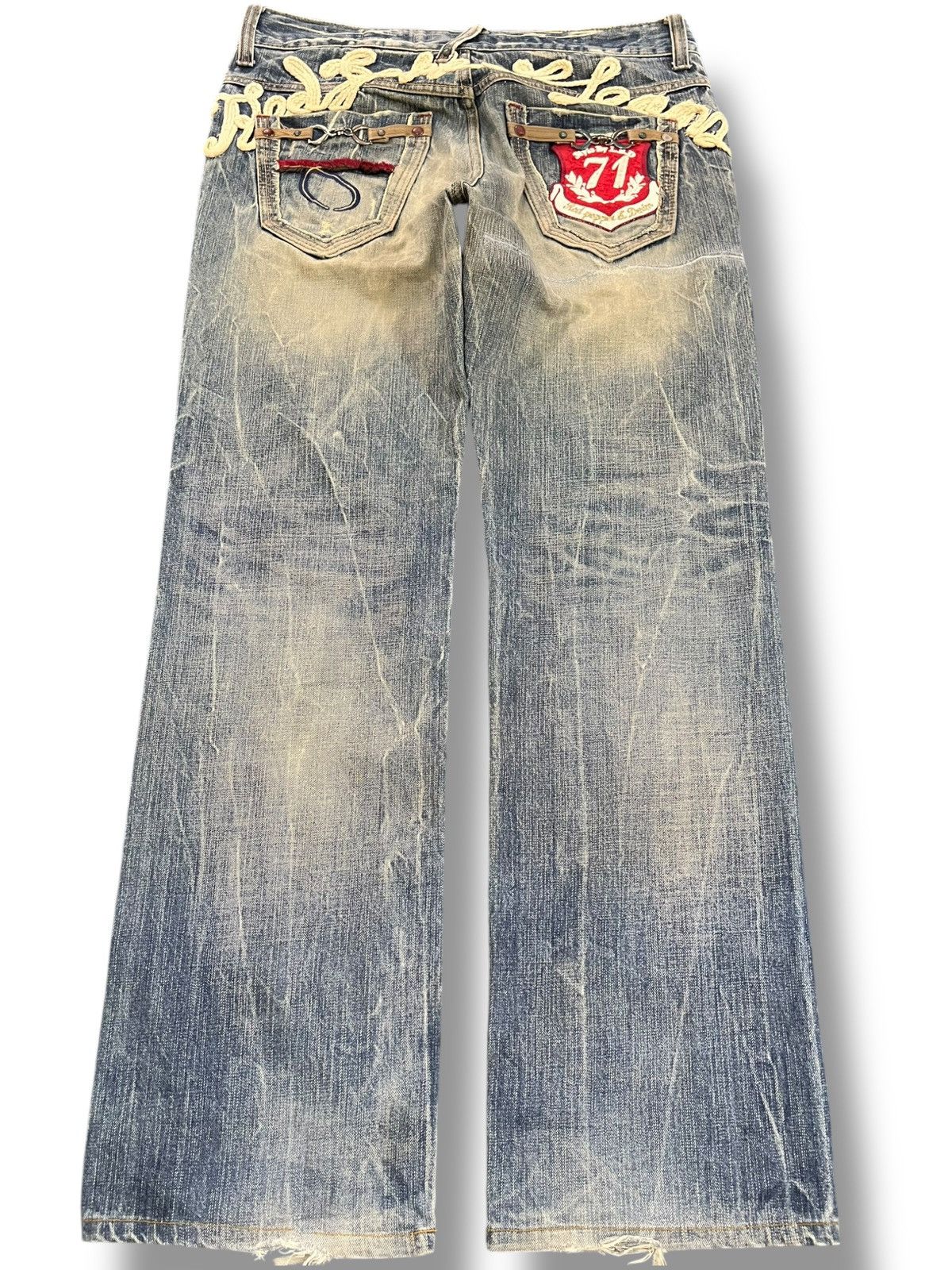 Ed Hardy Vintage Red Pepper Studded Embroidded Mudwash Denim Size US 34 / EU 50 - 1 Thumbnail