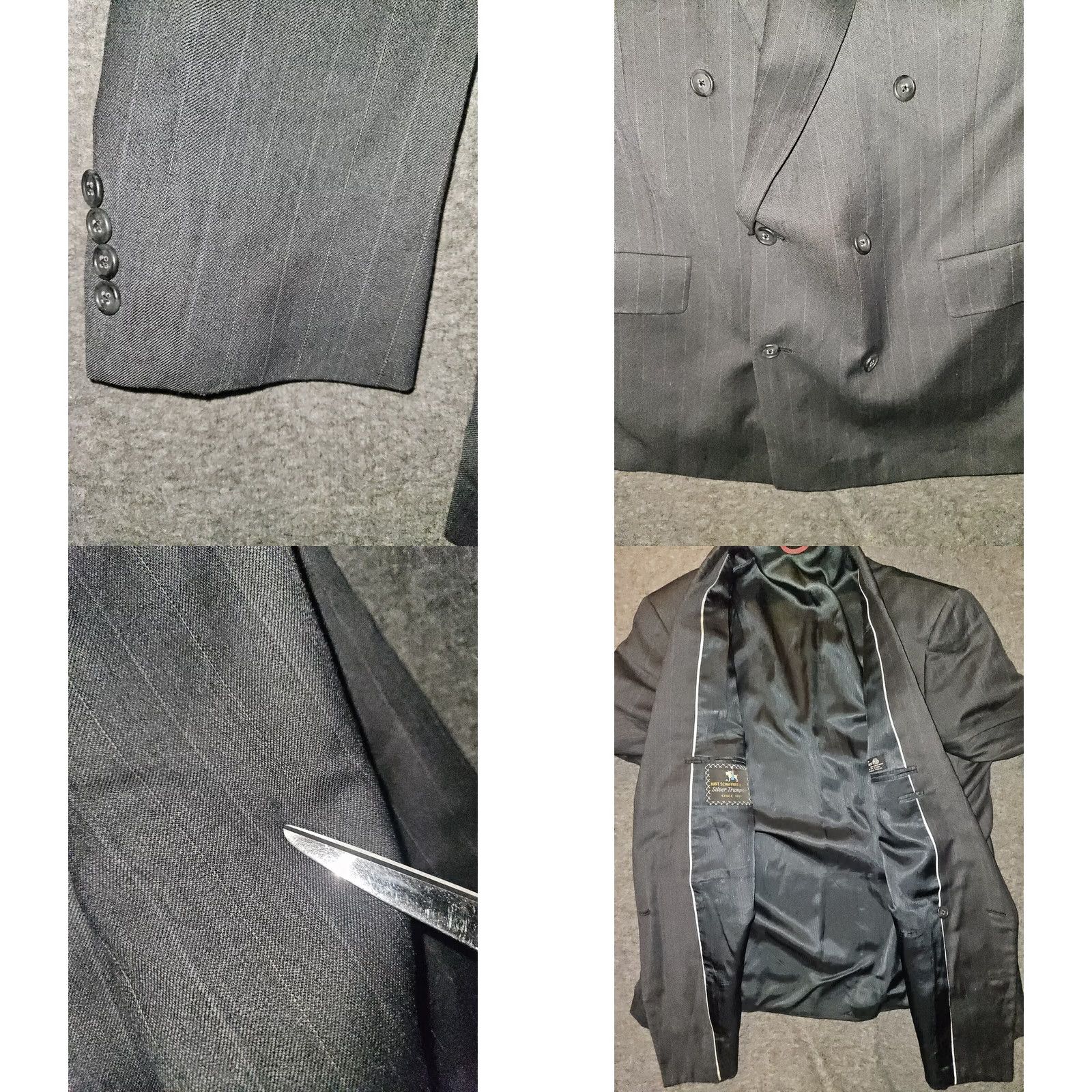 Hart Schaffner Marx VINTAGE Hart Schaffner Marx Silver Trumpster Blazer Men's 46R Gray Virgin Wool Double-Breasted Striped Classic Dad USA Mens Size 46R - 8 Thumbnail