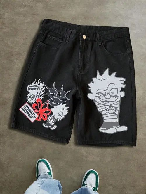 Jean VINTAGE graphic Y2K DRIP denim shorts Size US 34 / EU 50 - 3 Thumbnail