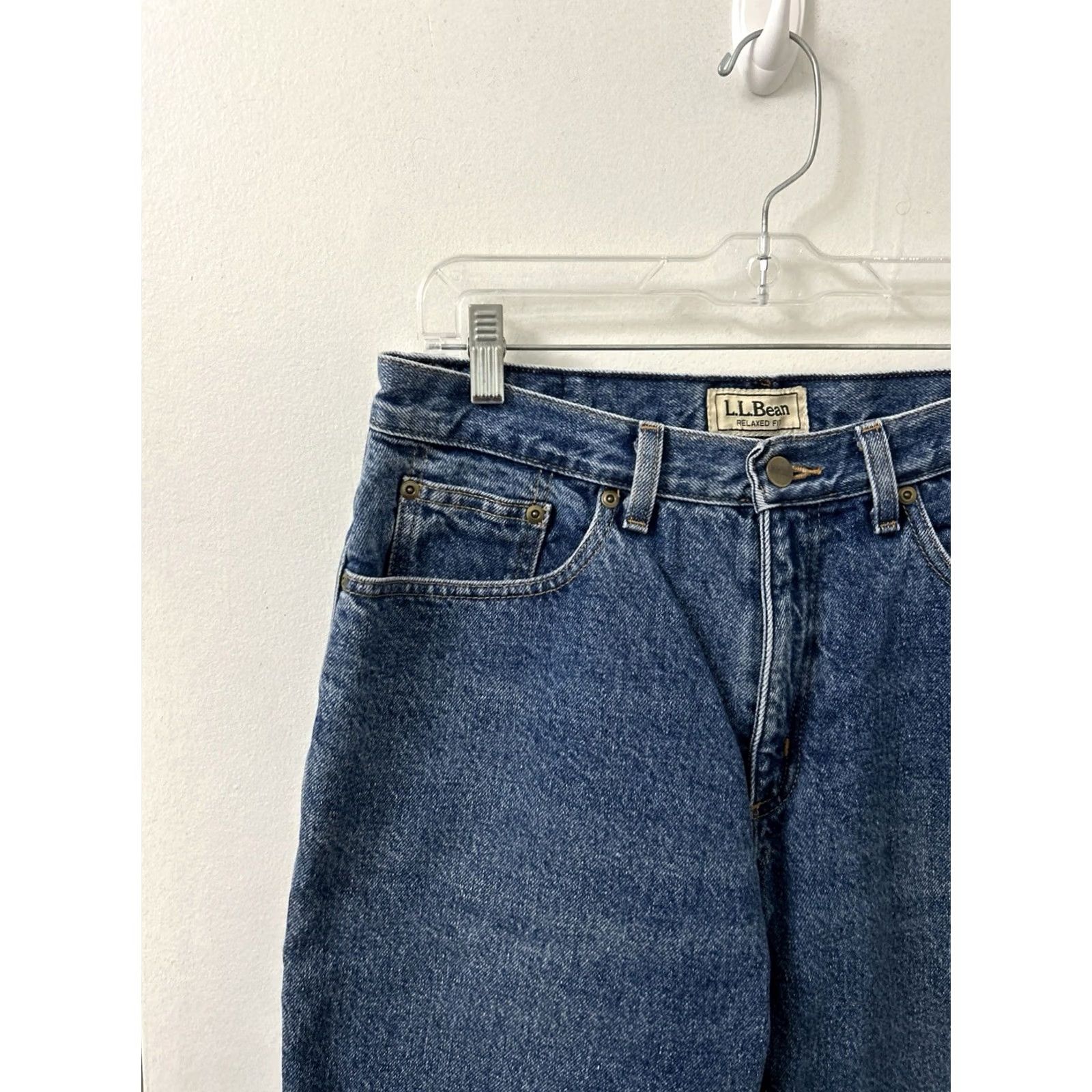Vintage LL Bean Jeans Womens 12x27 Medium Wash Relaxed Fit Denim Flannel Lined 5-Pocket High Rise Cuffed 27 Inseam Blue Plaid Autumn Winter Size 34" / US 12 / IT 48 - 4 Thumbnail
