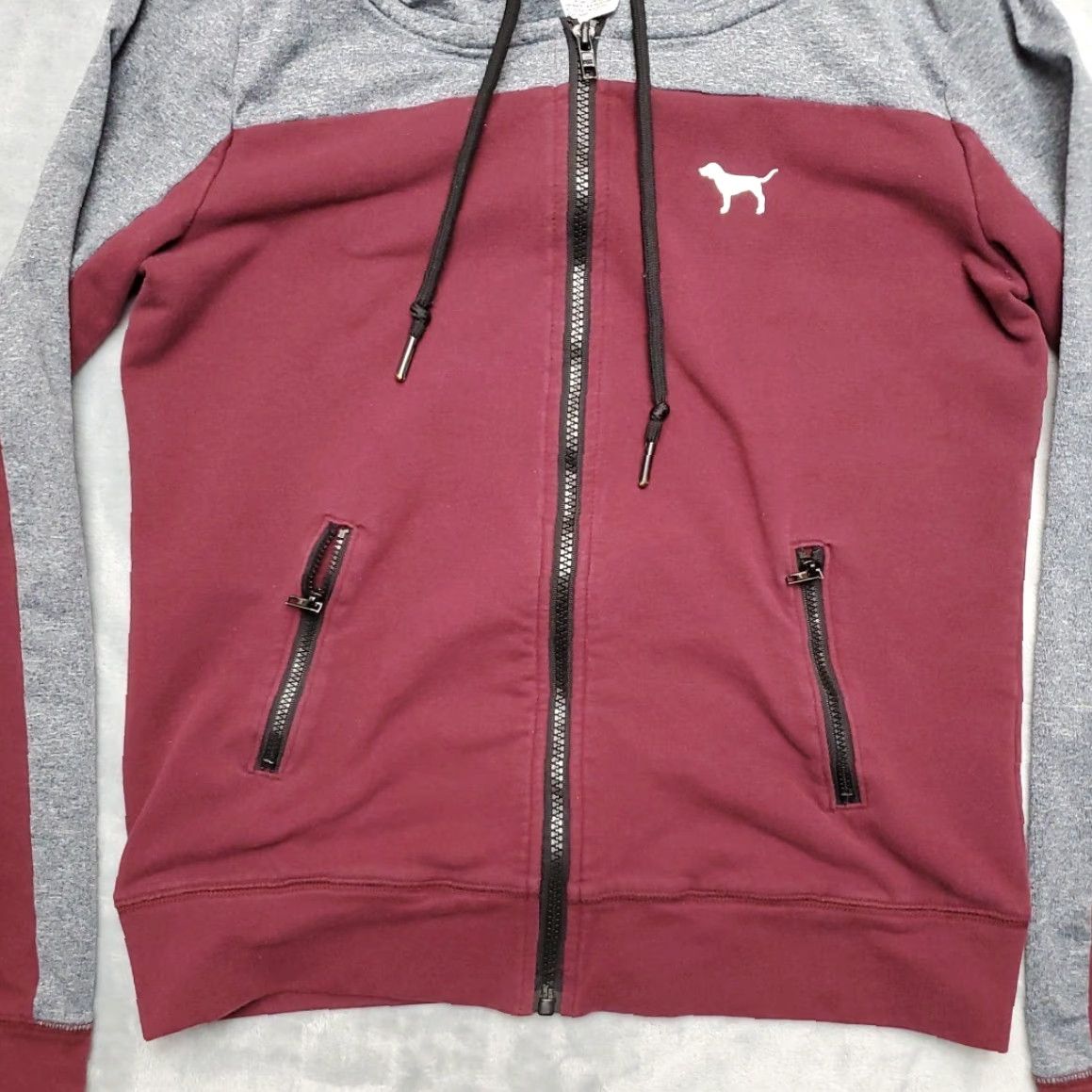 Pinko VINTAGE Pink Victorias Secret Hoodie Women S Maroon Dog Long Sleeve Full Zip Sweatshirt Size S / US 4 / IT 40 - 2 Thumbnail