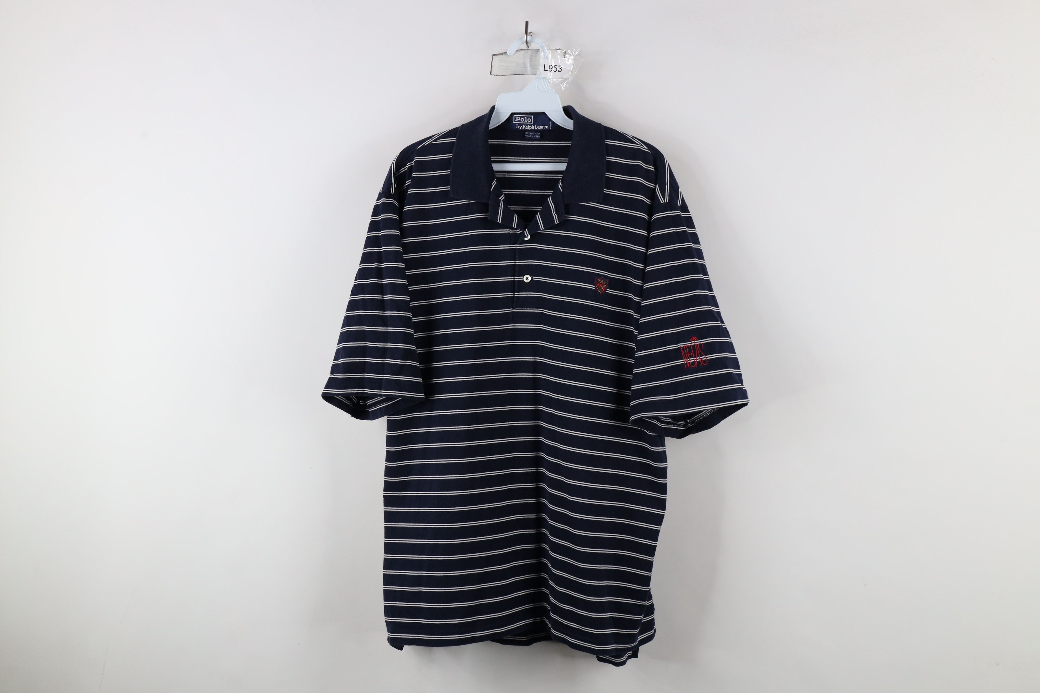 Ralph Lauren × Vintage Vintage 90s Ralph Lauren Striped Spell Out Crest Polo Shirt Size US L / EU 52-54 / 3 - 1 Thumbnail