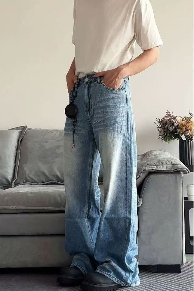 Japanese Brand × Jean American washed vintage light blue straight distressed jeans Size US 32 / EU 48 - 3 Thumbnail