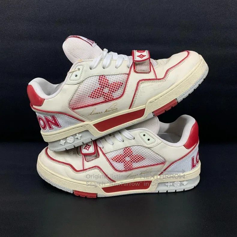 Louis Vuitton Louis Vuitton Trainer White and Red Velcro Low Top Board S Size US 6.5 / EU 39-40 - 5 Thumbnail