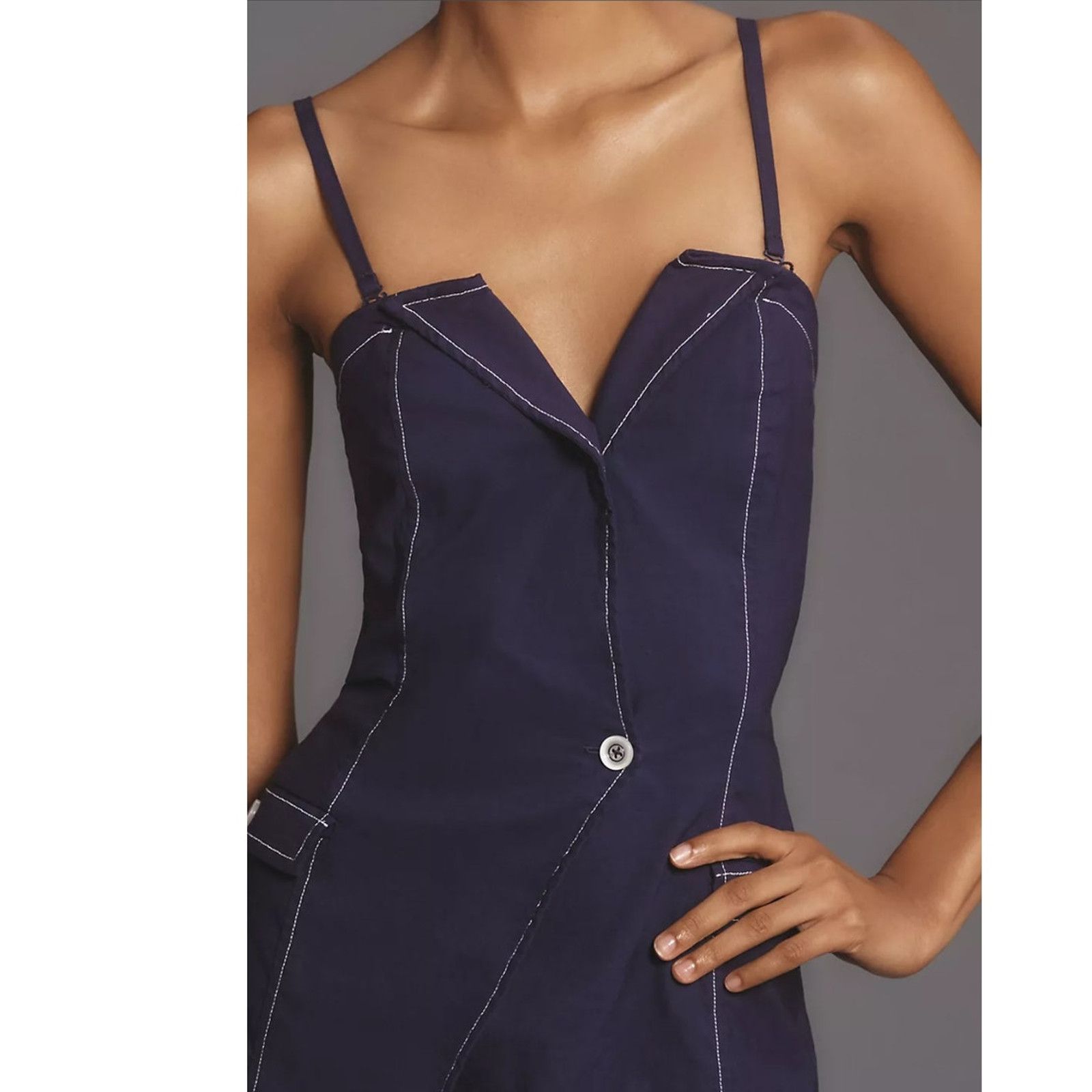 Anthropologie NWT Maeve Strapless Linen Mini Dress $158 SIZE 8 Blue Stetch Size M / US 6-8 / IT 42-44 - 2 Thumbnail