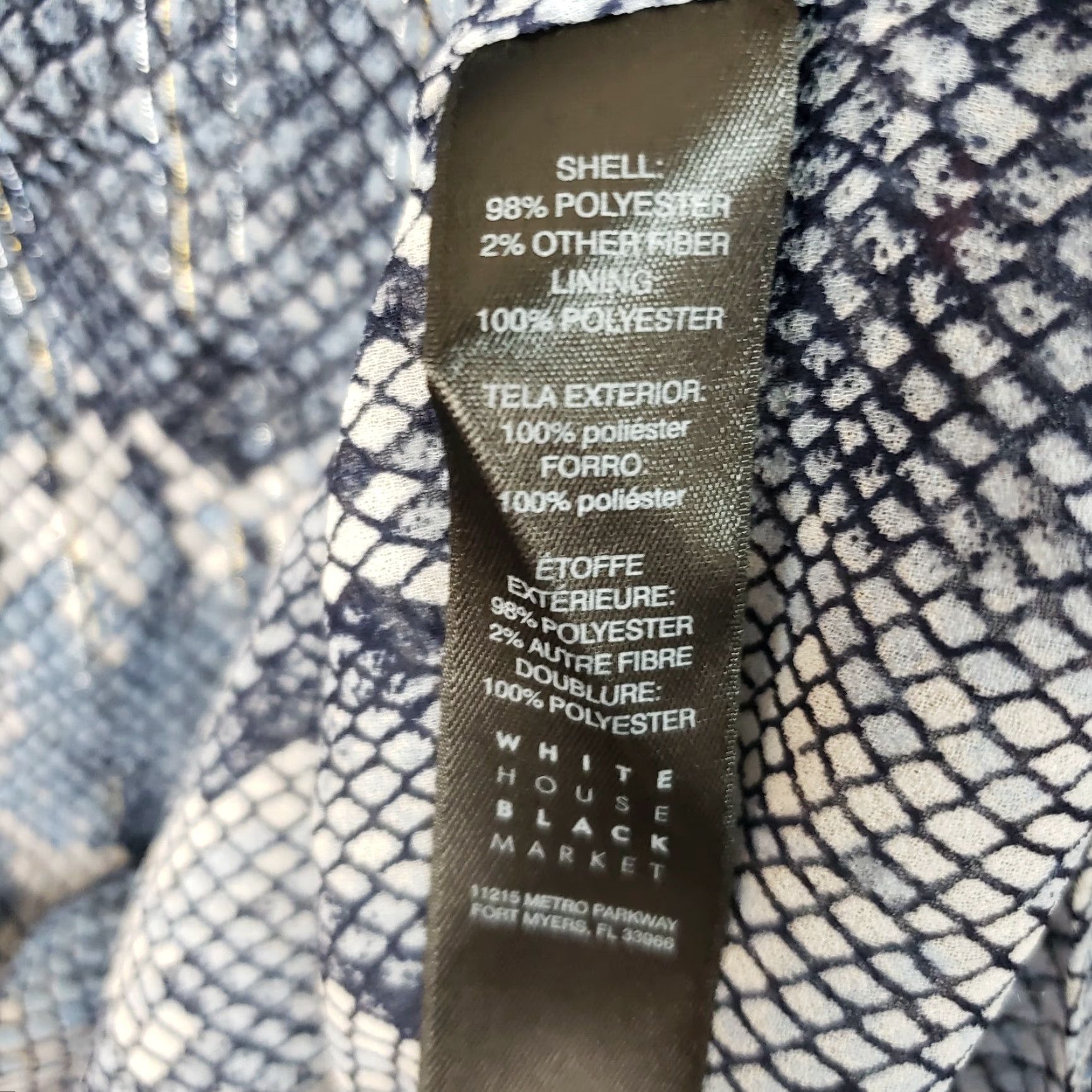 White House Black Market White House Black Market Womens Blouse Sz 4 Blue Snakeskin Print Long Sleeve Size S / US 4 / IT 40 - 6 Thumbnail