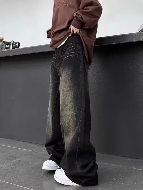 Japanese Brand VIBE Retro washed distressed straight wide leg baggy jeans Size US 34 / EU 50 - 2 Thumbnail