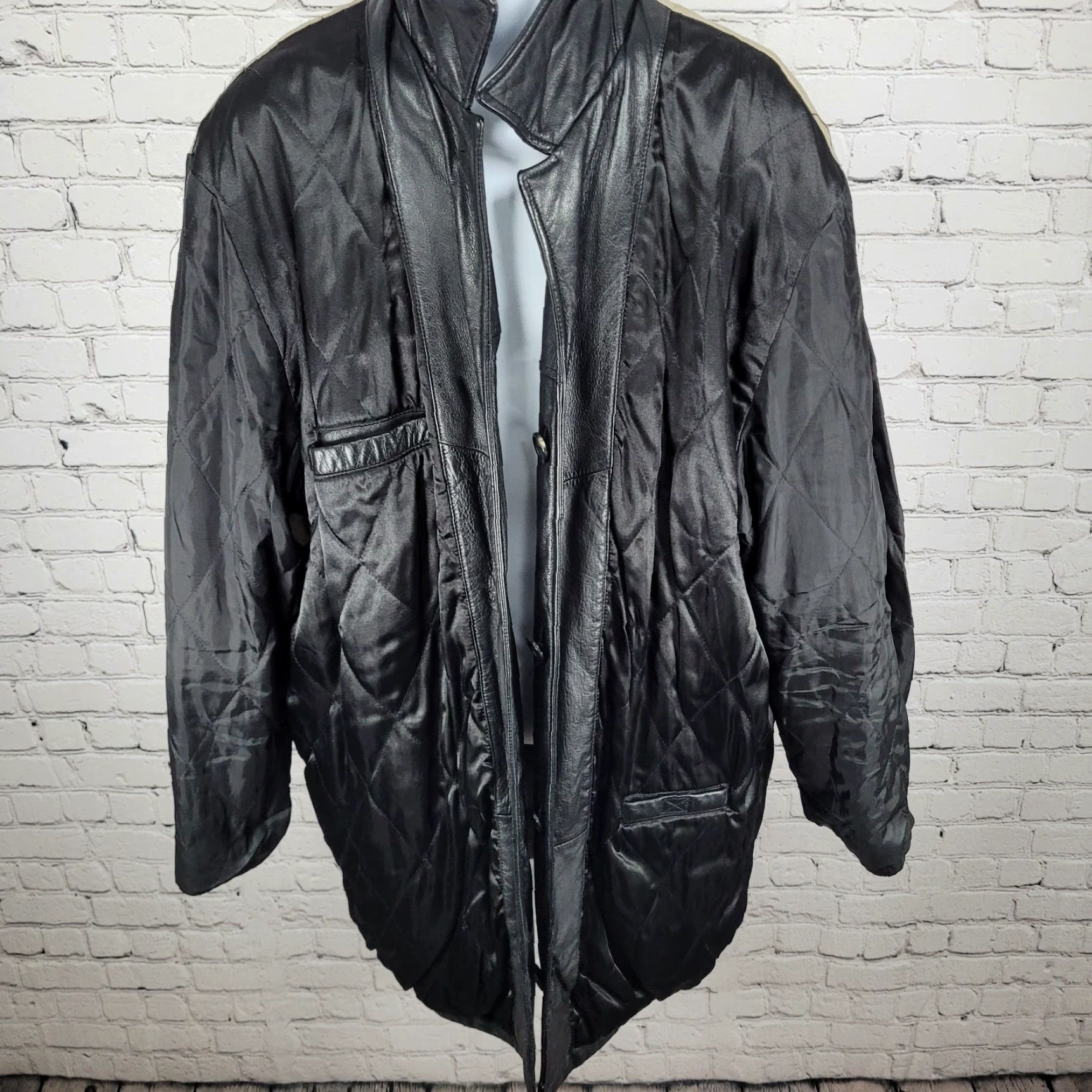 Dockers DOCKERS Black Leather Jacket XL Buttoned Collared Pockets Mid-Length Mens Size US XL / EU 56 / 4 - 5 Thumbnail