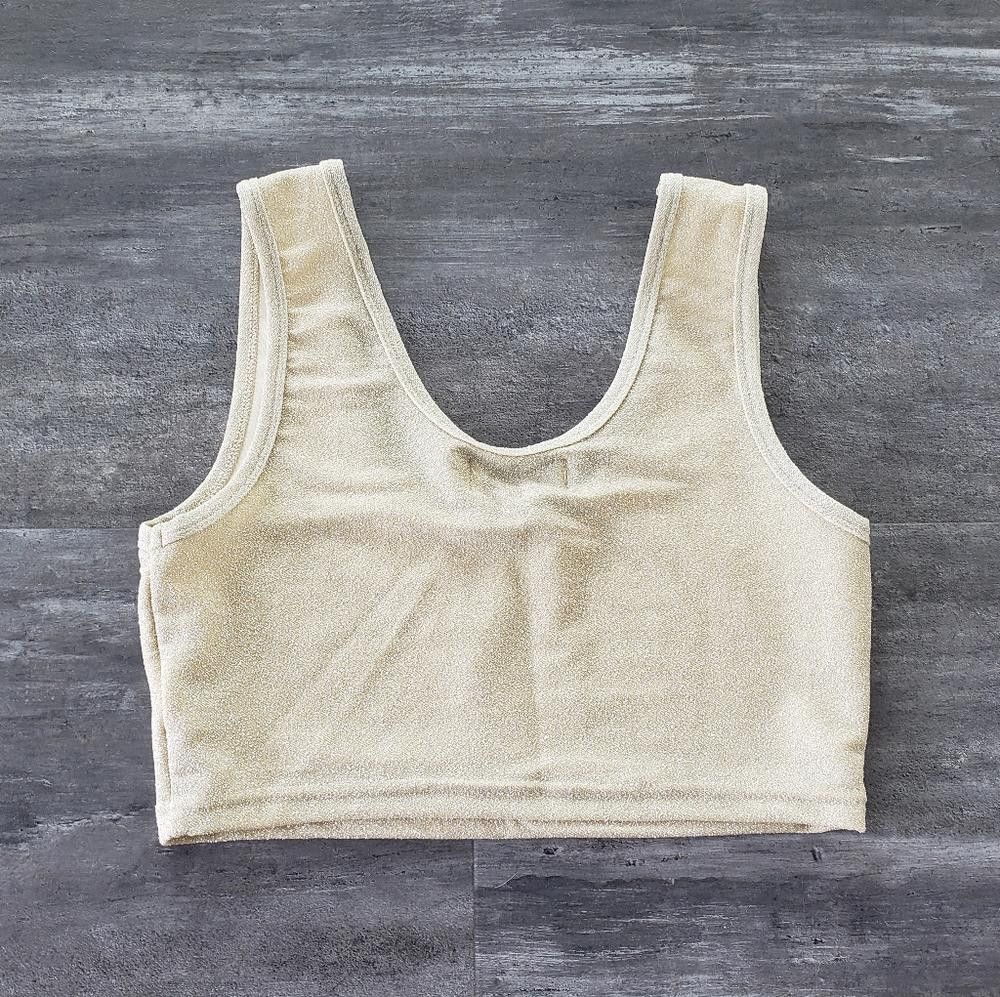 Designer Beige Glitter Detailed Style Crop Tank Size M / US 6-8 / IT 42-44 - 2 Thumbnail