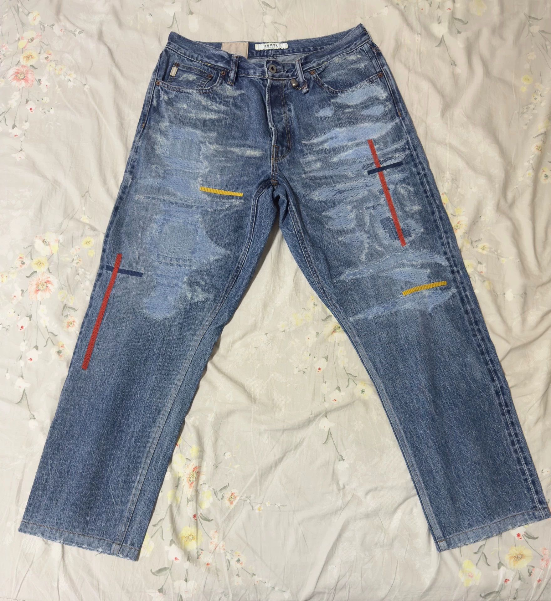 FDMTL fdmtl 23AW OG Red Embroidered Distress Blue Denim L Size US 34 / EU 50 - 1 Thumbnail