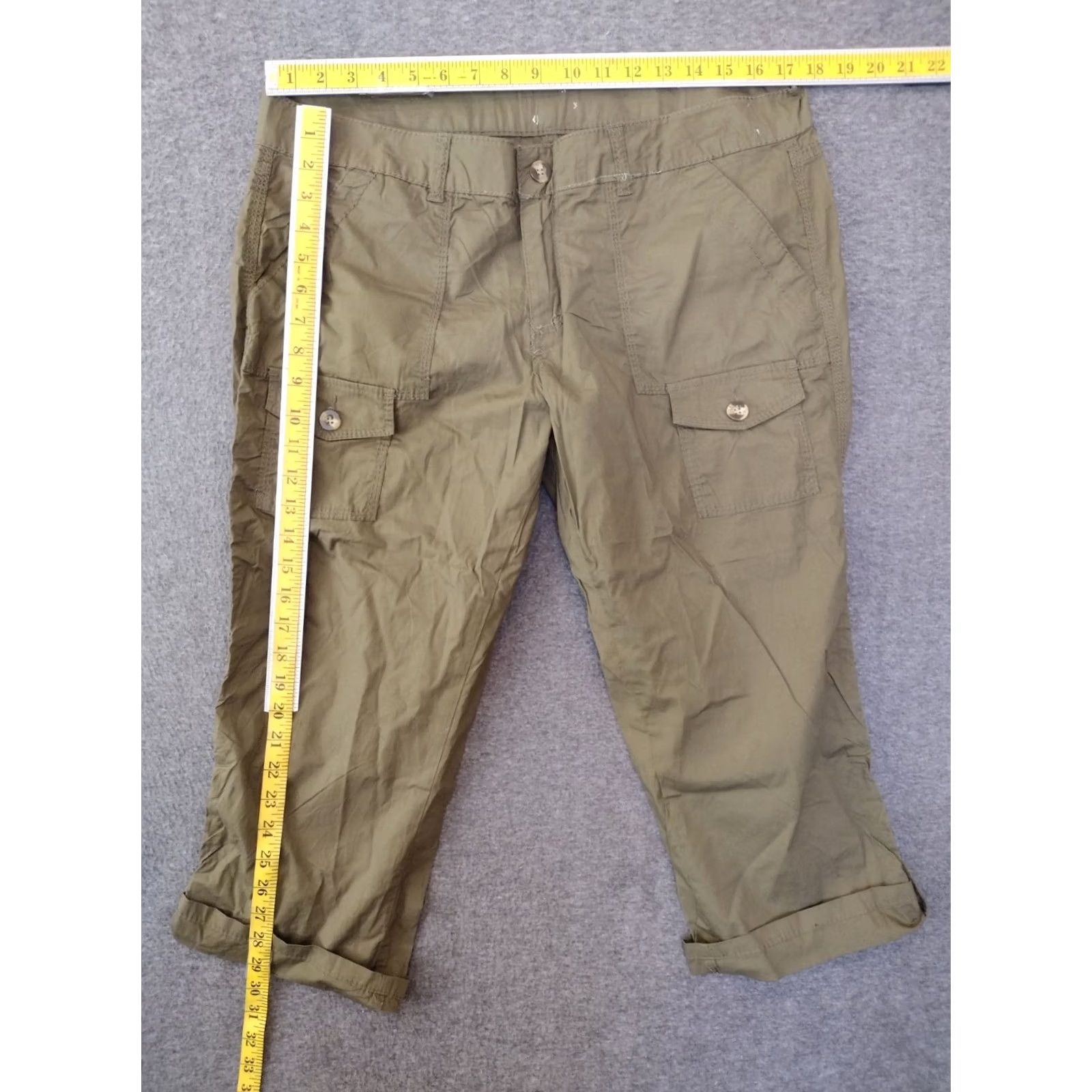 Olive Unbranded Capri Pants Olive Cropped Cotton Blend Capri's with Cuffed Leg Size 15 Size 36" / US 14 / IT 50 - 4 Thumbnail