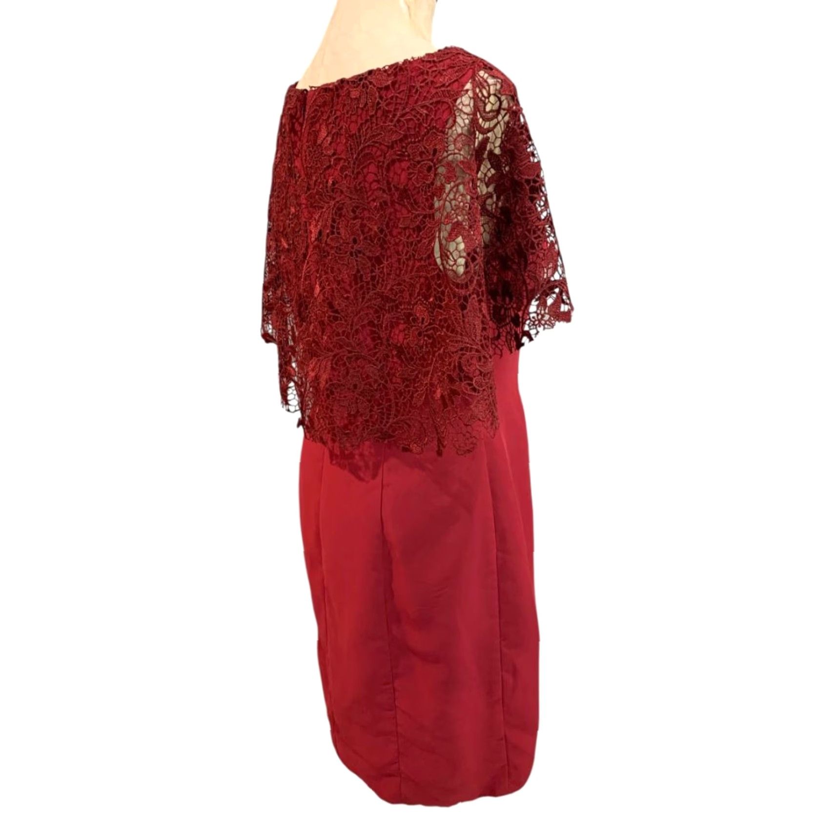 Vintage A.W. Bridal Dress Sheath Size 14 Women Long Burgundy Red Lace Overlay Sleeve Dark Red Wine Burgundy Size XL / US 12-14 / IT 48-50 - 5 Thumbnail