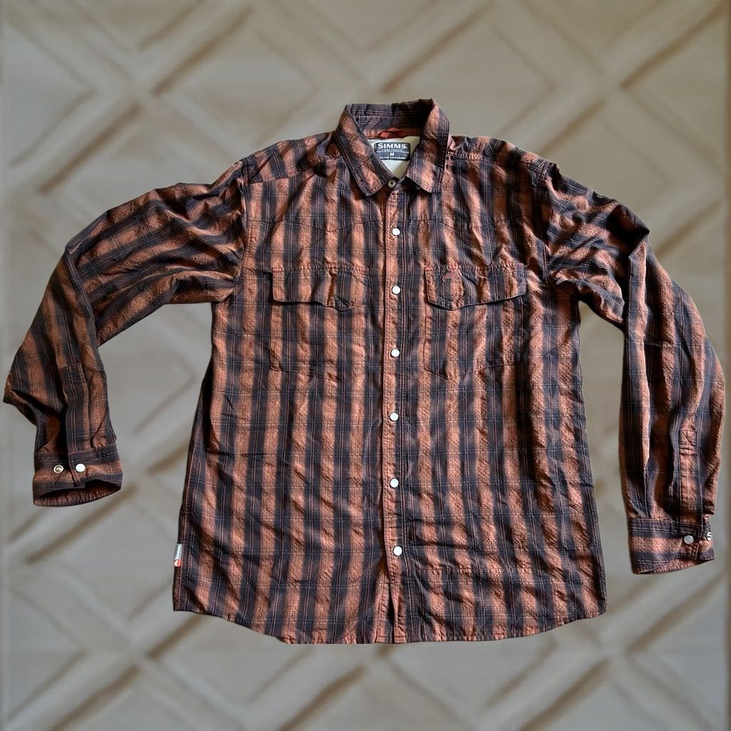 Vintage Simms Shirt Mens Size M Orange Plaid Fishing Long Sleeve Pearl Snap Vented Size US M / EU 48-50 / 2 - 1 Thumbnail