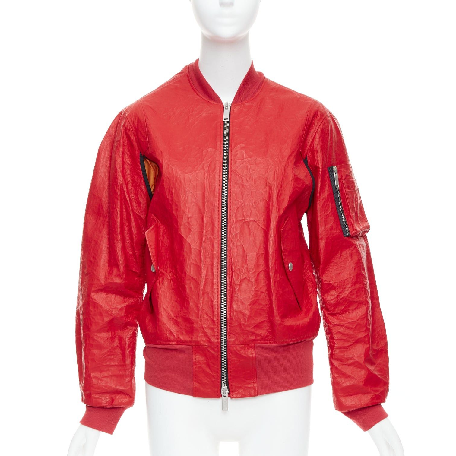 Unravel Project UNRAVELPROJECT red leather tyvek orange nylon lined bomber jacket IT38 XS Size M / US 6-8 / IT 42-44 - 1 Thumbnail