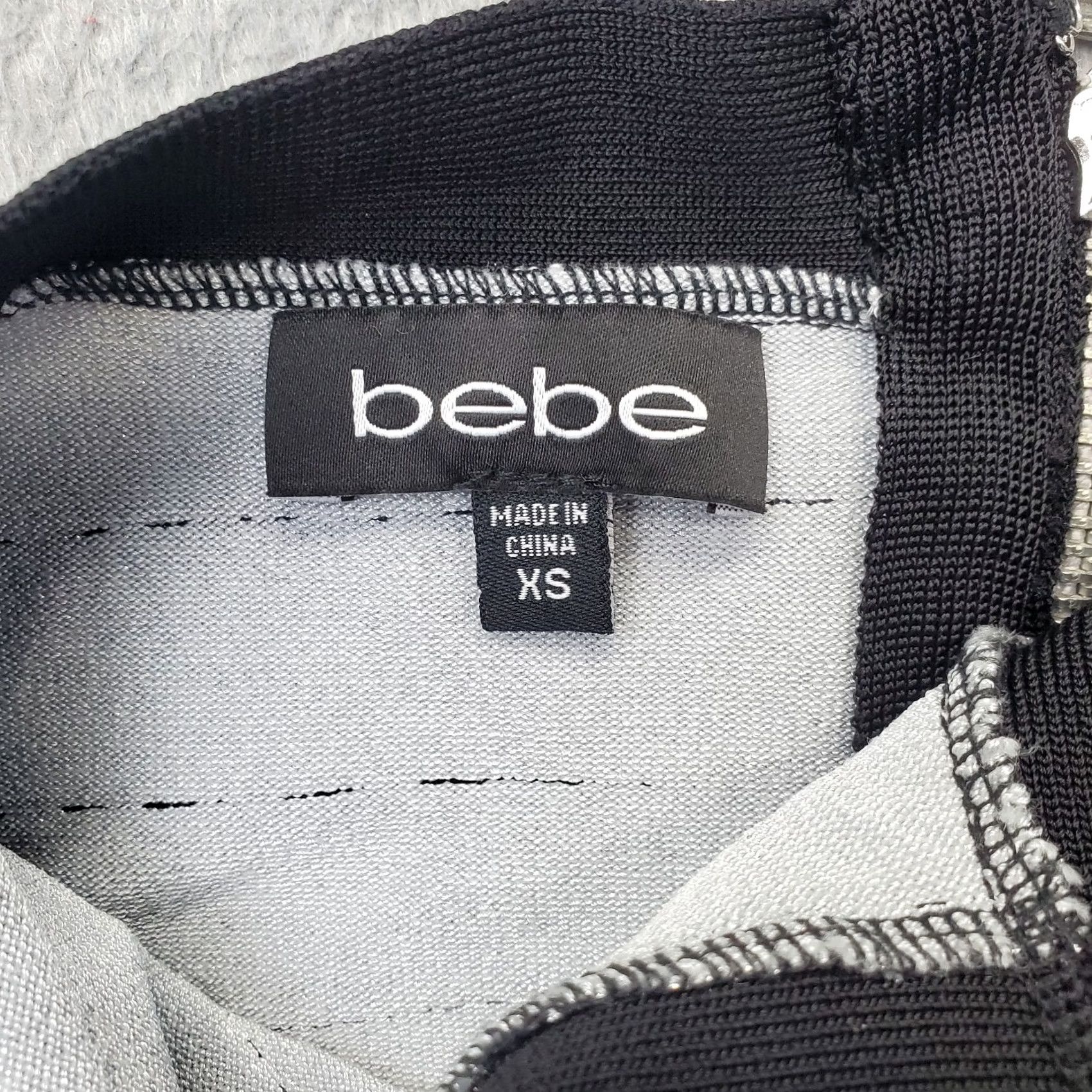 Bebe bebe Bodycon Illusion Dress Womens XS Silver & Black Striped Halter Neck Back Zip Dress Size XS / US 0-2 / IT 36-38 - 3 Thumbnail