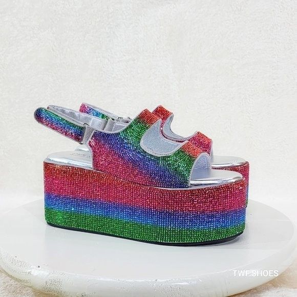 Other Oh Yeah Multi Color Rainbow 3" Platform Sparkling Rhinestone Size US 10 / IT 40 - 2 Thumbnail