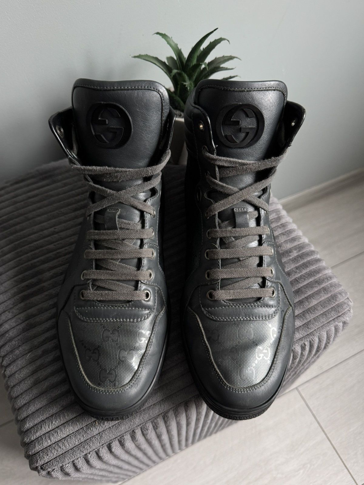 Gucci Gucci GG Monogram Leather High Top Sneakers Size US 9.5 / EU 42-43 - 3 Thumbnail