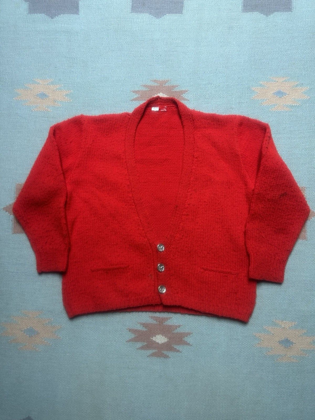 Vintage Vtg wool knit cardigan sweater metal buttons cropped medium Size M / US 6-8 / IT 42-44 - 1 Thumbnail