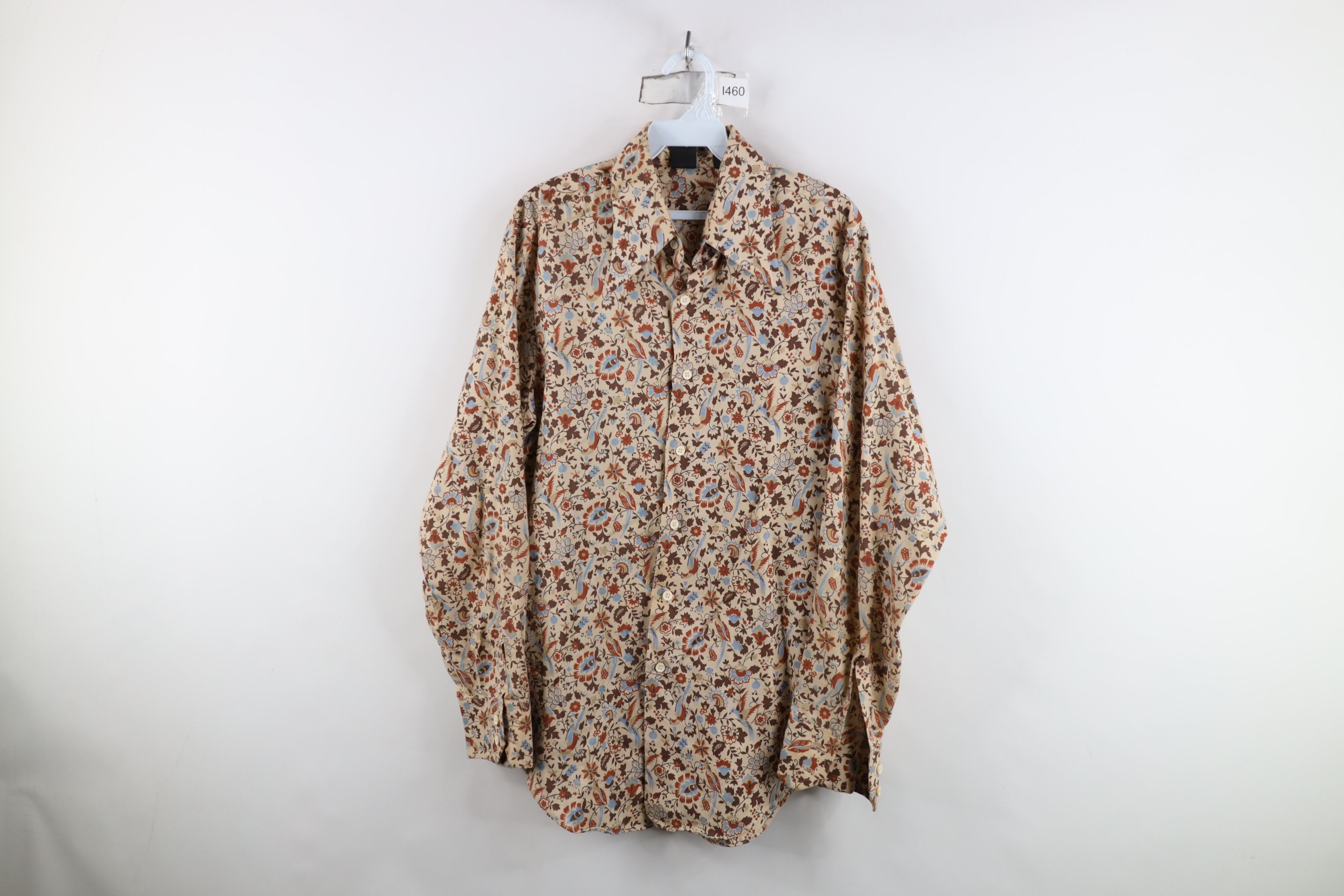 Vintage 70s Mid Century Modern MCM Tapestry Button Shirt