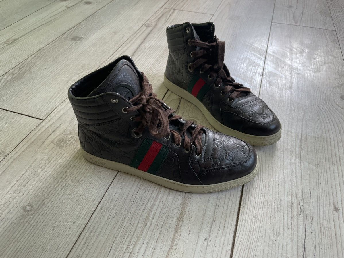 Gucci GUCCI Sneakers Hi-Top Leather Web Guccisima GG Monogram Size US 8 / EU 41 - 1 Thumbnail