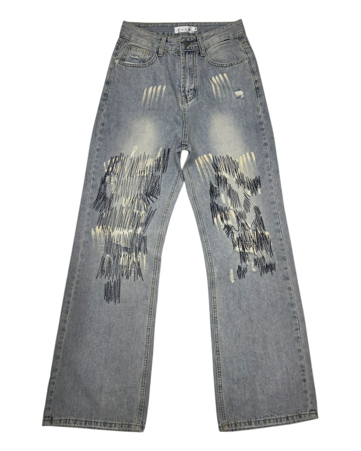 Hysteric Glamour × JNCO VINTAGE POEM DISTRESSED ZIGZAG DENIM FLARE JEANS Size US 27 - 7 Thumbnail