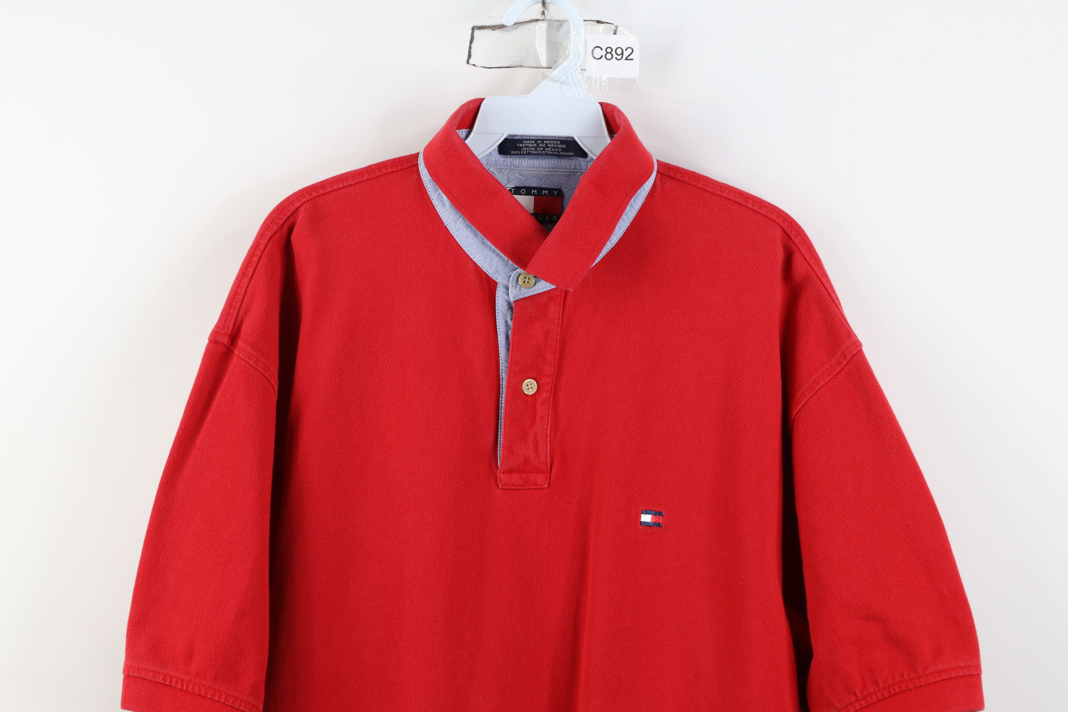 Tommy Hilfiger Vintage 90s Tommy Hilfiger Pique Cotton Knit Golf Polo Red Size US XL / EU 56 / 4 - 2 Thumbnail