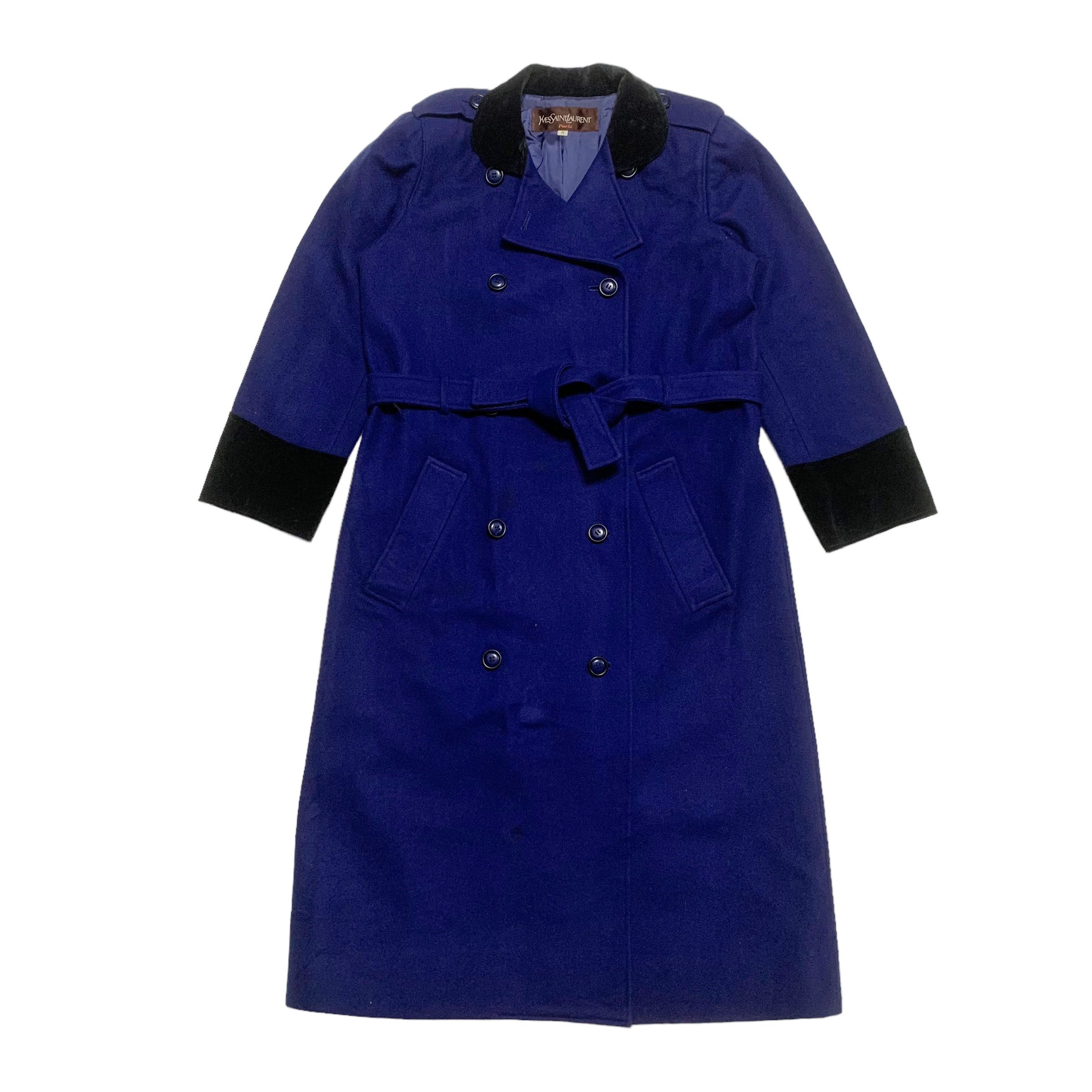 image of YVES Saint Laurent Double Breast Wool Coat in Blue, Women's (Size Small)