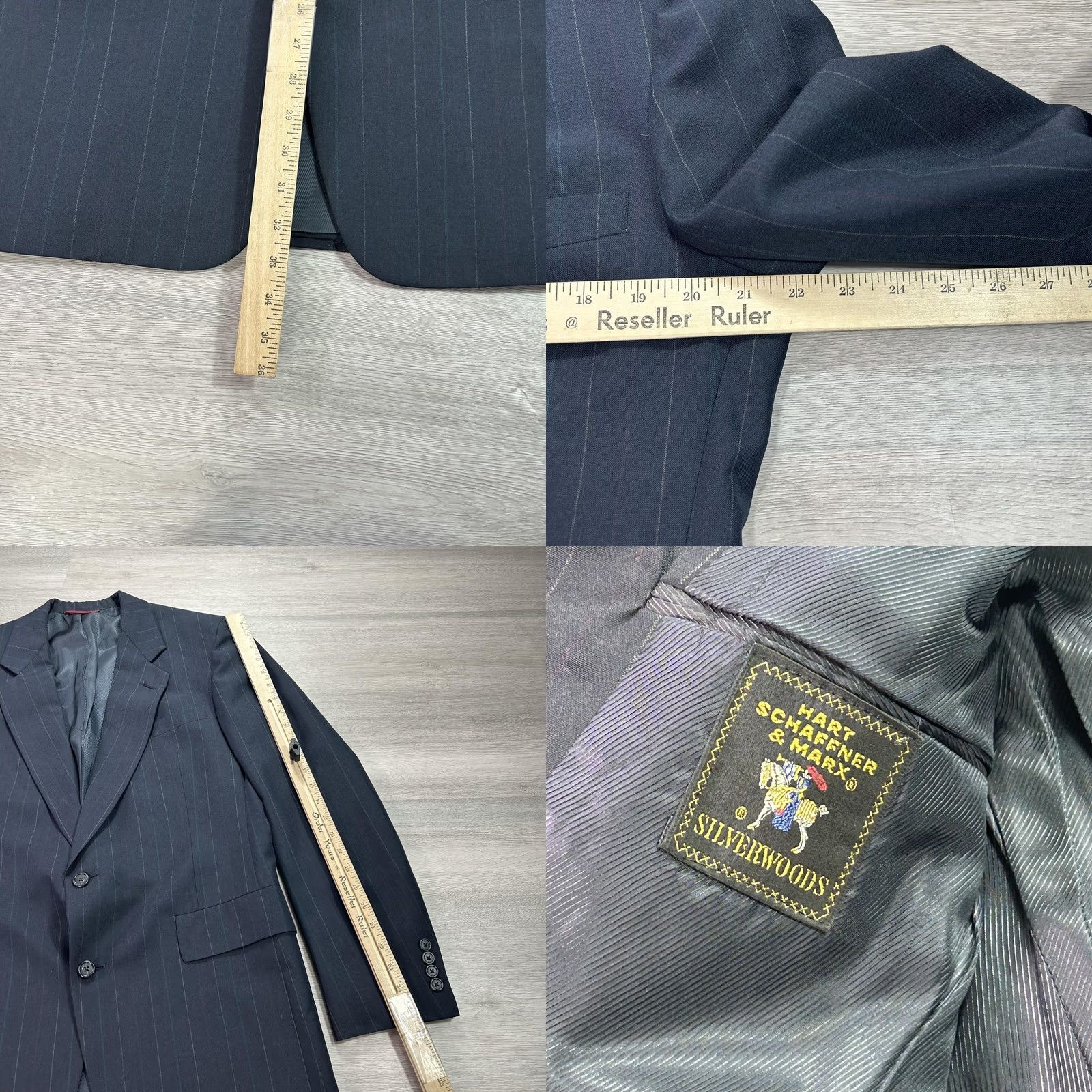 Hart Schaffner Marx VINTAGE Hart Schaffner & Marx Suit Mens 44R 36x31 Pinstripe Blue Charcoal 2 Piece 1990s Mens Size 44R - 8 Thumbnail