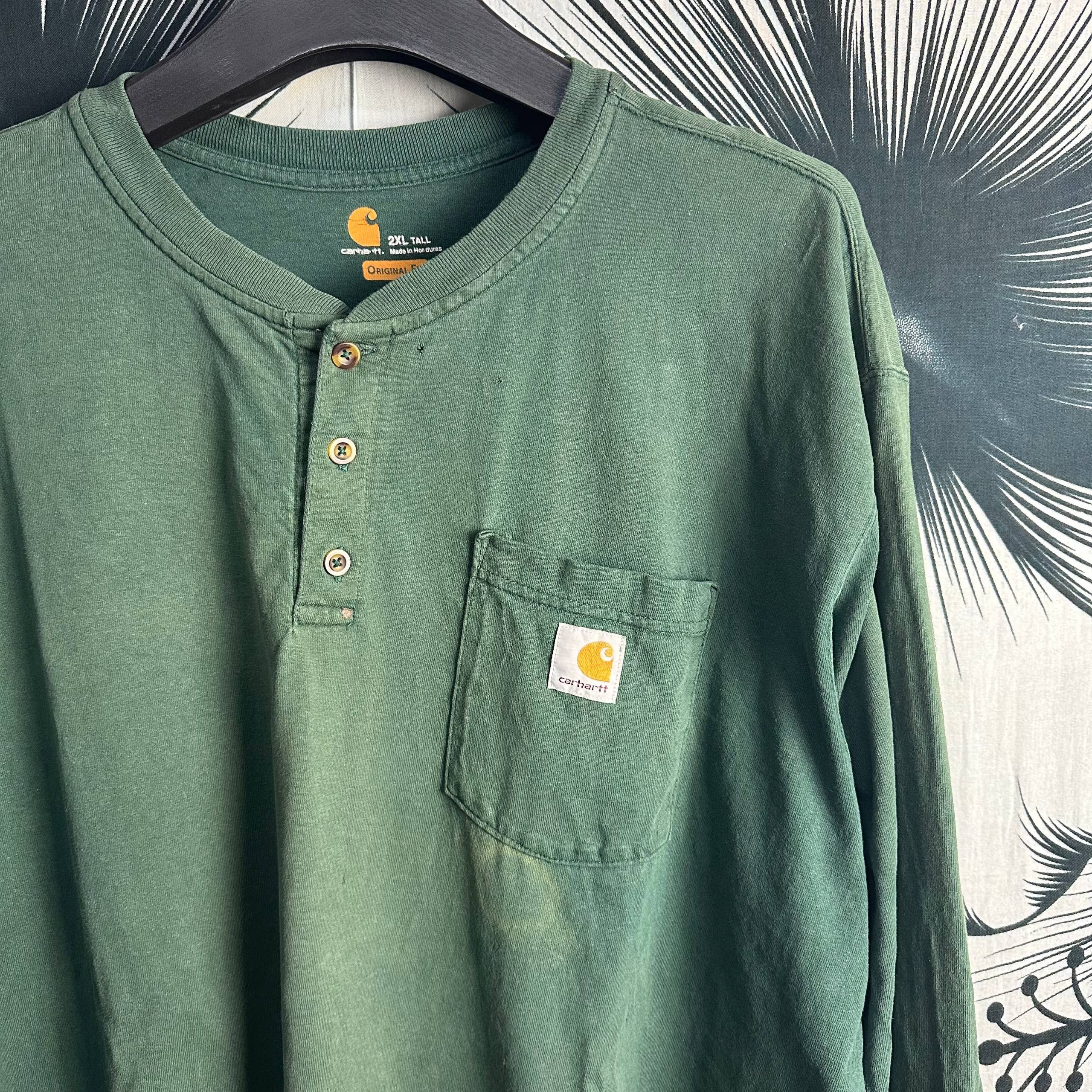 Vintage Vintage Sun Faded Carhartt Green Heavyweight Henley Shirt Size US XXL / EU 58 / 5 - 2 Thumbnail