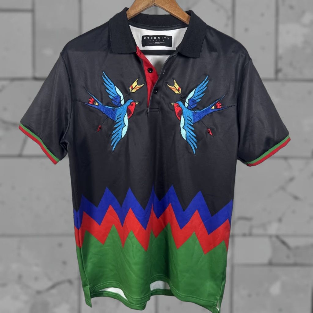 Vintage Eternity Polo Mens Size M Black Embroidered Bird Polo BC/AD Embroidered Bird Mens M Black Eternity Polo Size US M / EU 48-50 / 2 - 1 Thumbnail