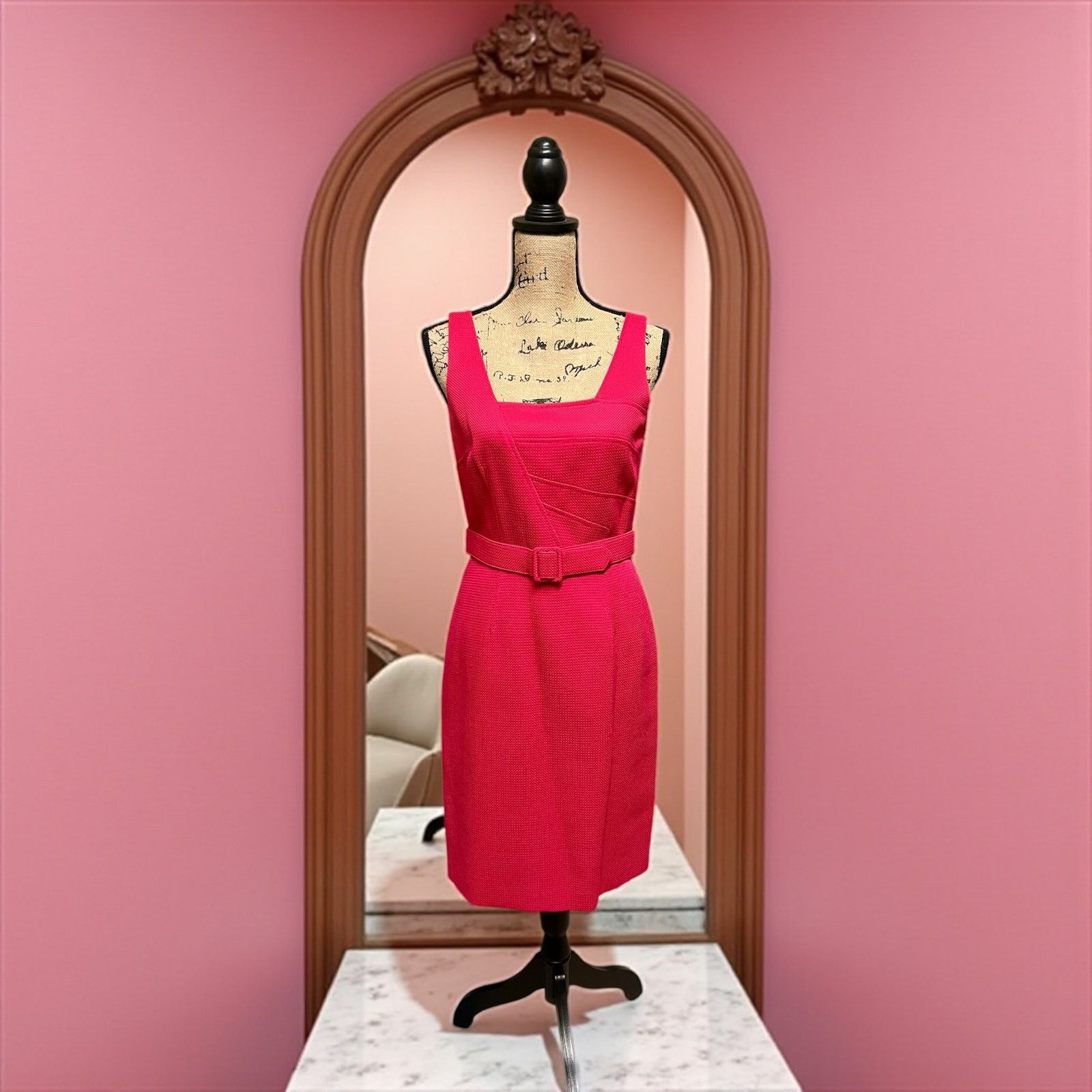 Vintage David Meister Pink Belted Sheath Dress-Size 4-Sleeveless Fit Size S / US 4 / IT 40 - 1 Thumbnail