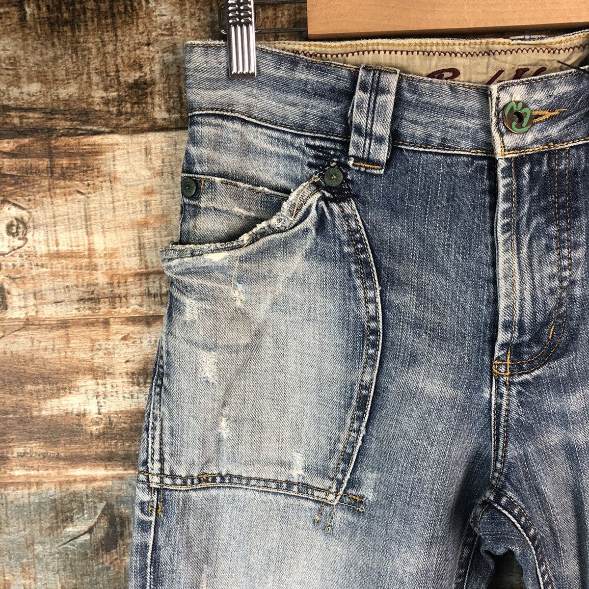 Japanese Brand Back Number Blue Distressed Denim Pants #A2098 Size US 30 / EU 46 - 10 Thumbnail