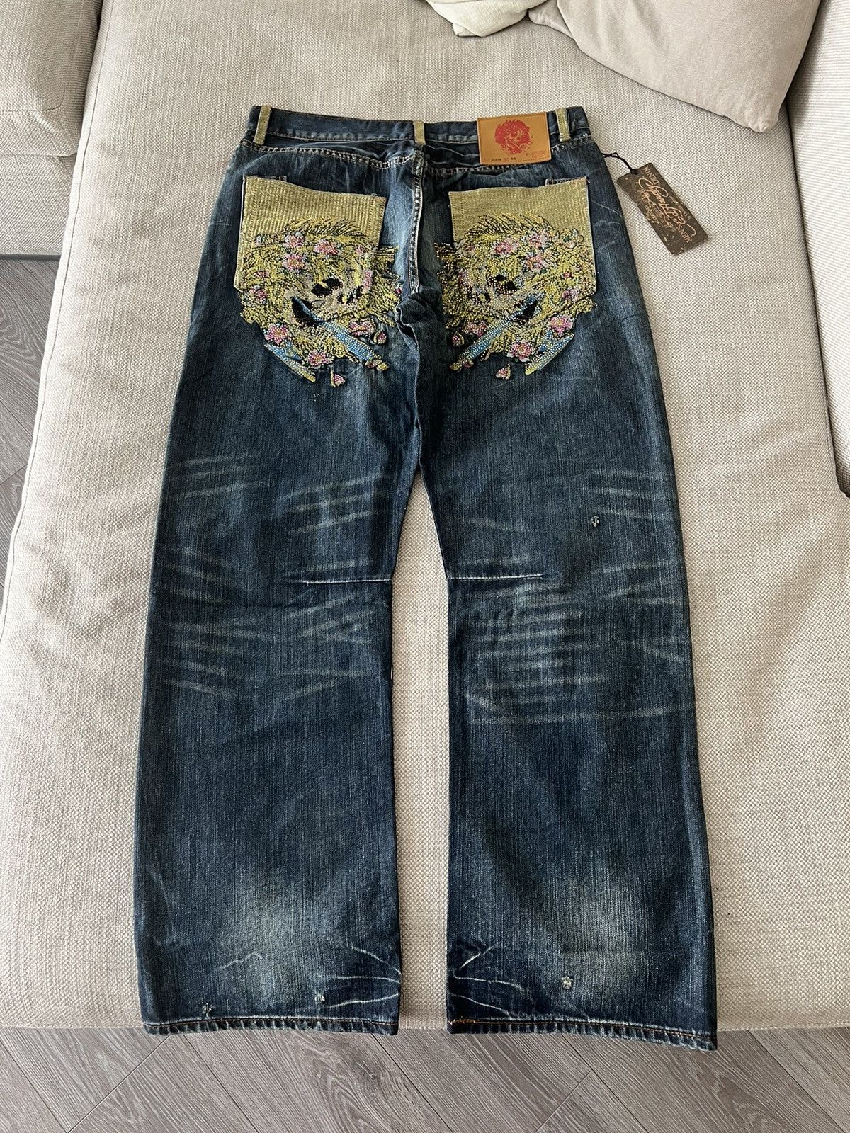 image of Vintage Ed Hardy Jeans By Christian Audigier Pants Baggy in Denim, Men's (Size 38)