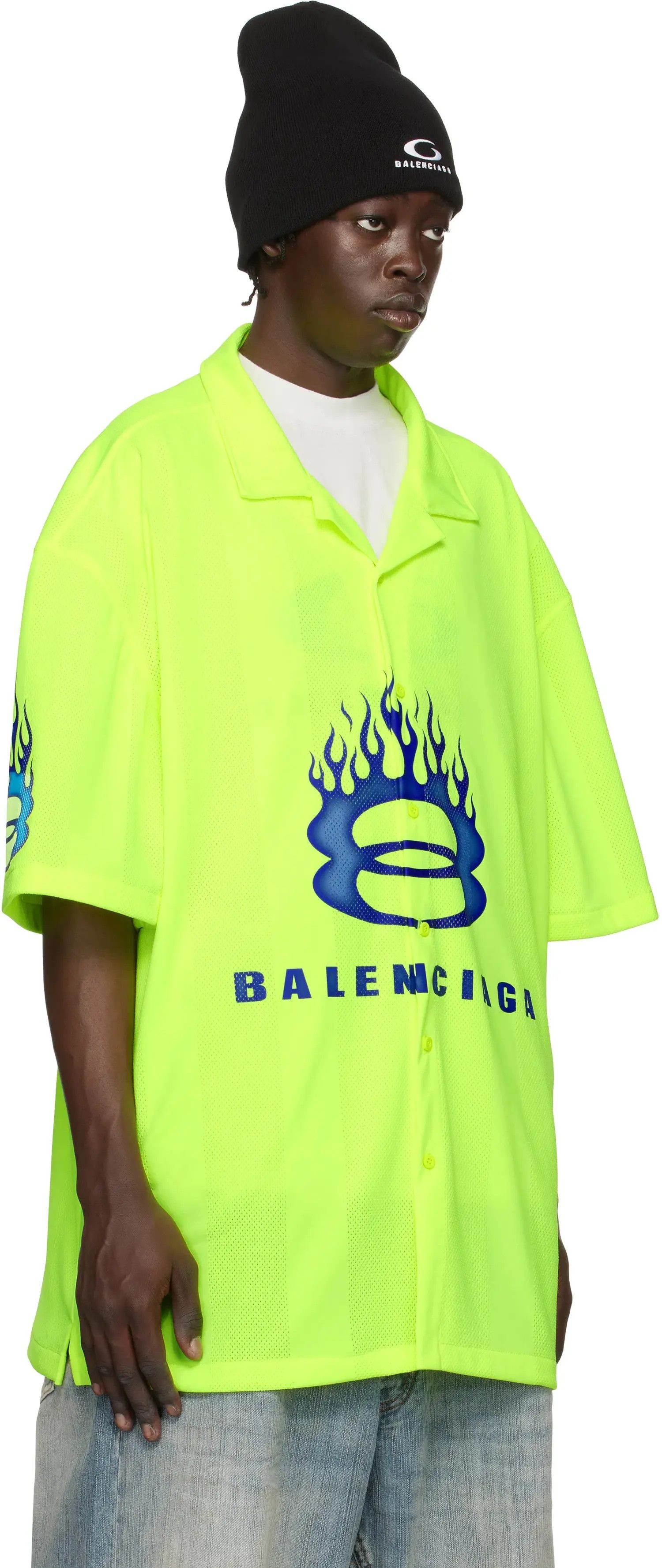 Balenciaga o1mt1gz0725 Short Sleeve Shirt in Fluo Yellow Size US XS / EU 42 / 0 - 2 Thumbnail