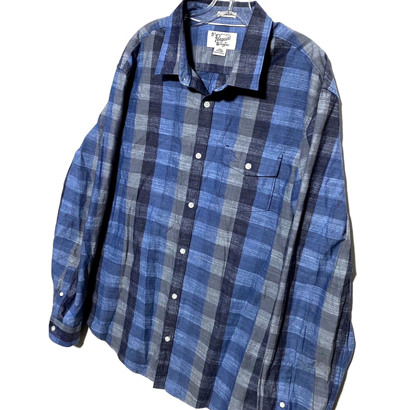 Vintage Penguin Heritage Slim Fit Button Shirt Mens 2XL Blue Gray Plaid Check Pocket Shirt Size US XXL / EU 58 / 5 - 2 Thumbnail