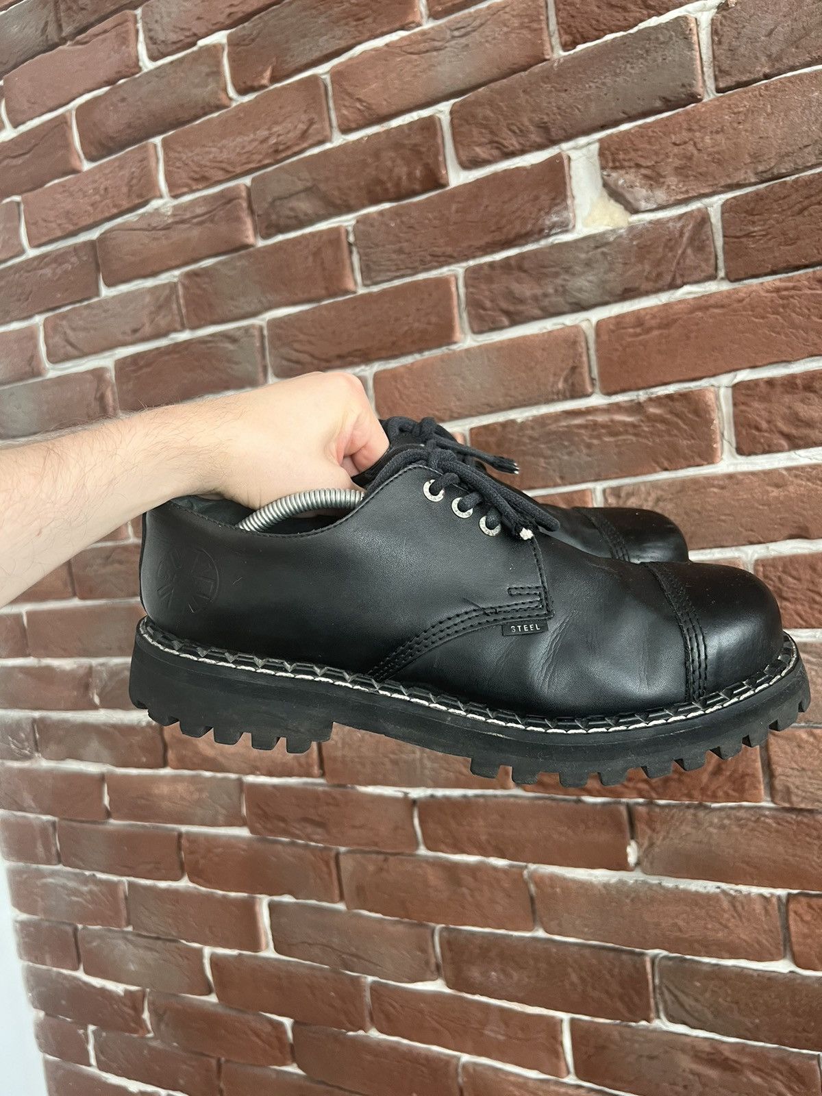 Leather Rare Vintage Steel Avant Garde Platform Derby Leather Boots Size US 12.5 / EU 45-46 - 1 Thumbnail