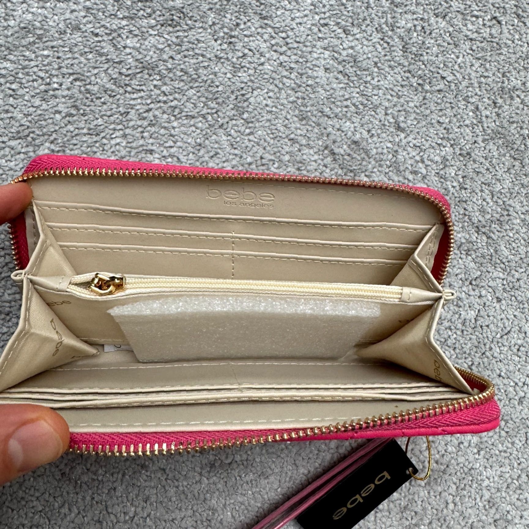 Bebe VINTAGEBeBe Zaza Zip Around Wallet Hot Pink Quilted Rhinestone Logo Wristlet Clutch NWT Size ONE SIZE - 5 Thumbnail