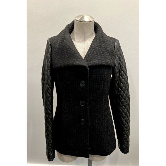 Soia & Kyo Soia & Kyo Wool Peacoat with Quilted Leather Sleeves and Rem Size S / US 4 / IT 40 - 1 Thumbnail