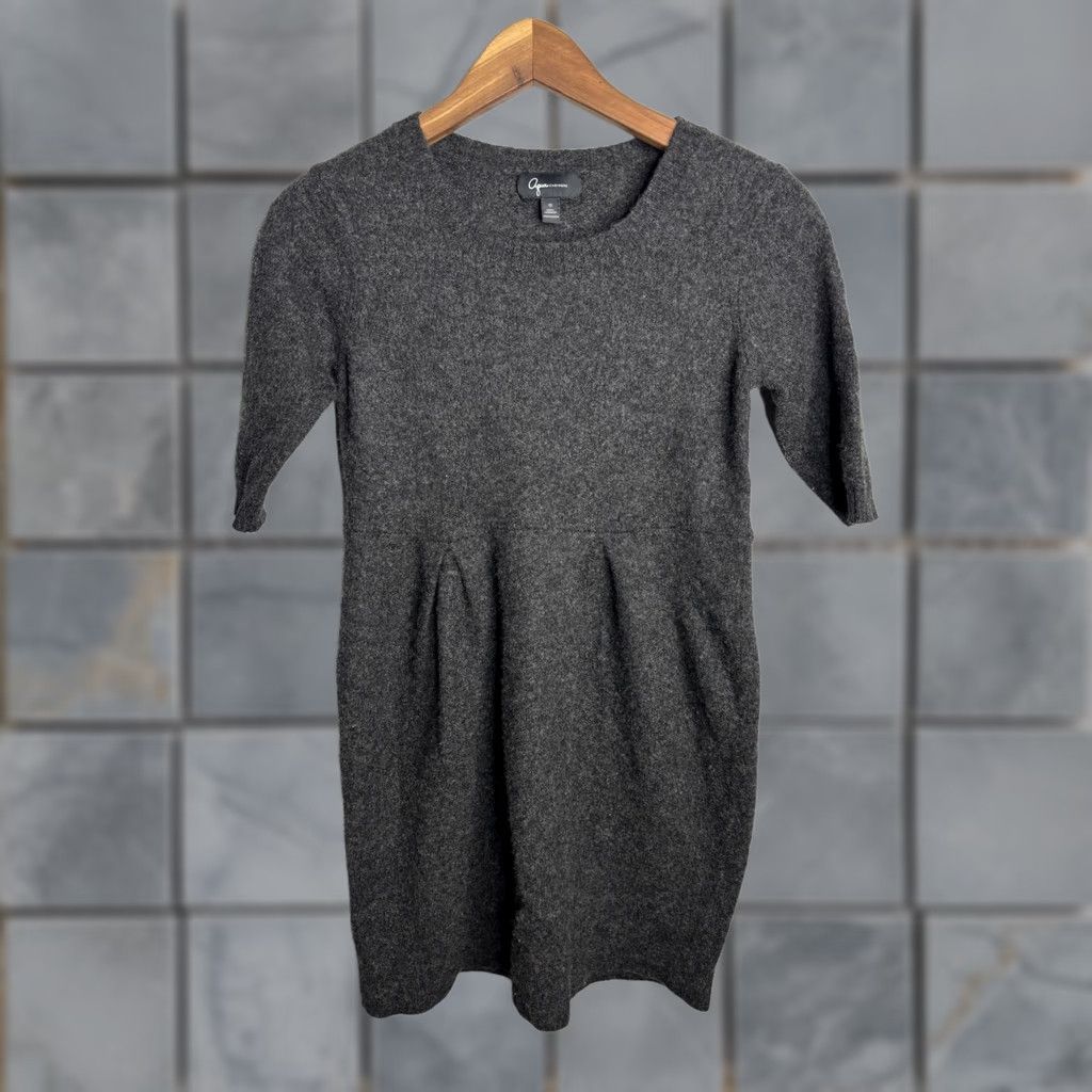 AQUA Aqua Sweater Dress Womens Small Cashmere Crew Neck Short Sleeve Knit Cozy Winter Gray Holiday Casual Workwear Size S / US 4 / IT 40 - 1 Thumbnail