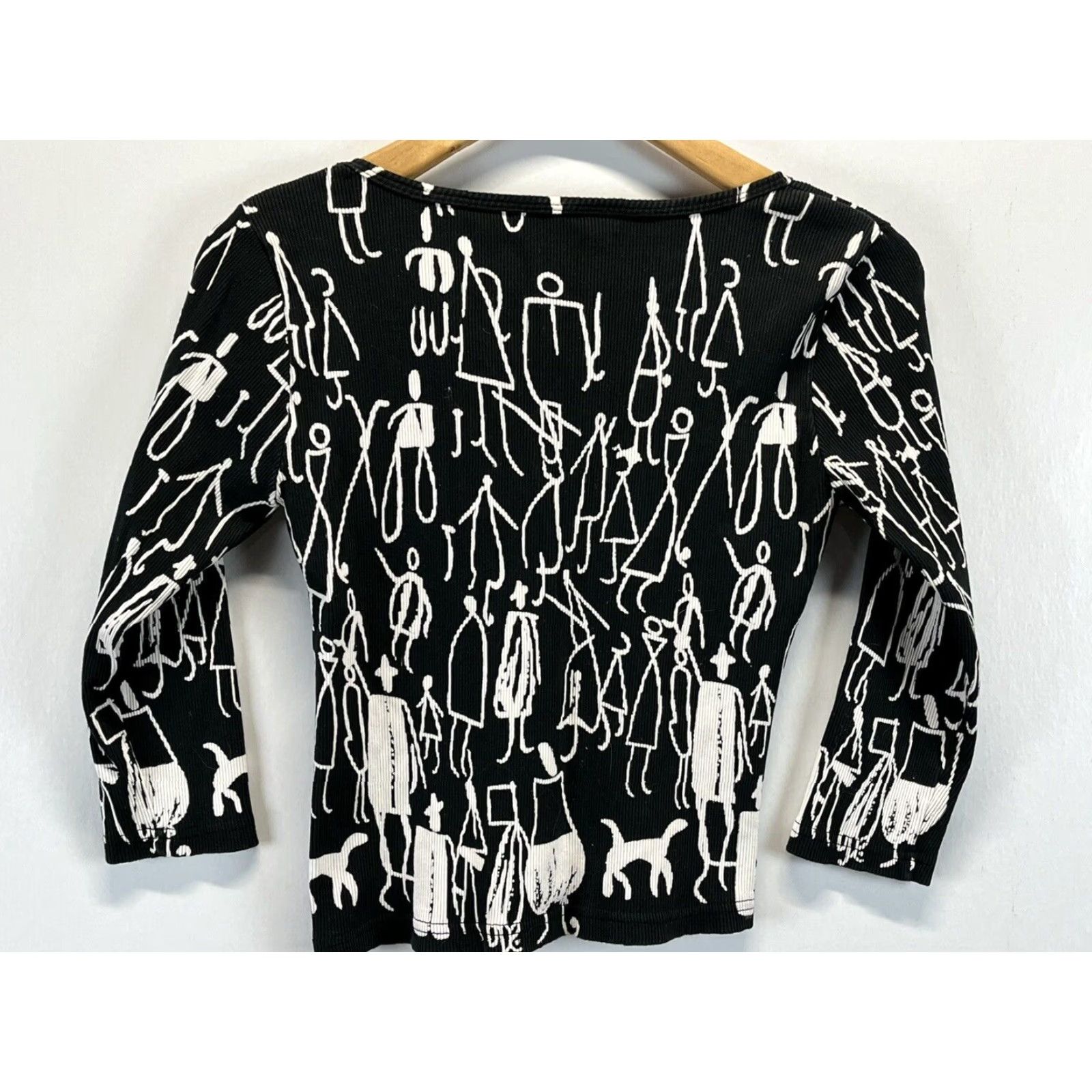 Vintage VINTAGE Chaudry Graphic Ribbed Crop Shirt Adult Large Black White Artsy 90s Cotton Blend Size L / US 10 / IT 46 - 2 Thumbnail