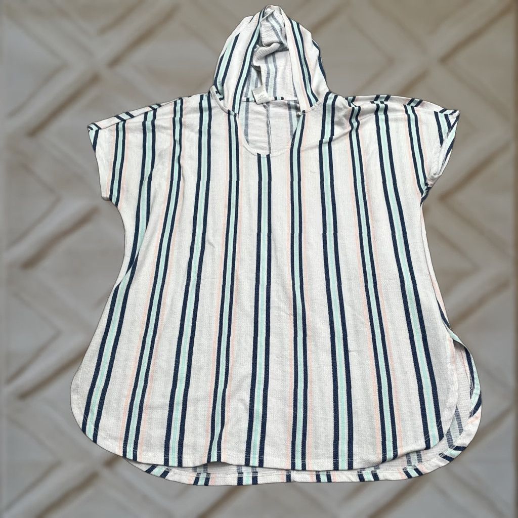 Vintage Time And Tru Hoodie Beach Cover Up Womens L White Blue Striped Short Sleeve Size L / US 10 / IT 46 - 1 Thumbnail