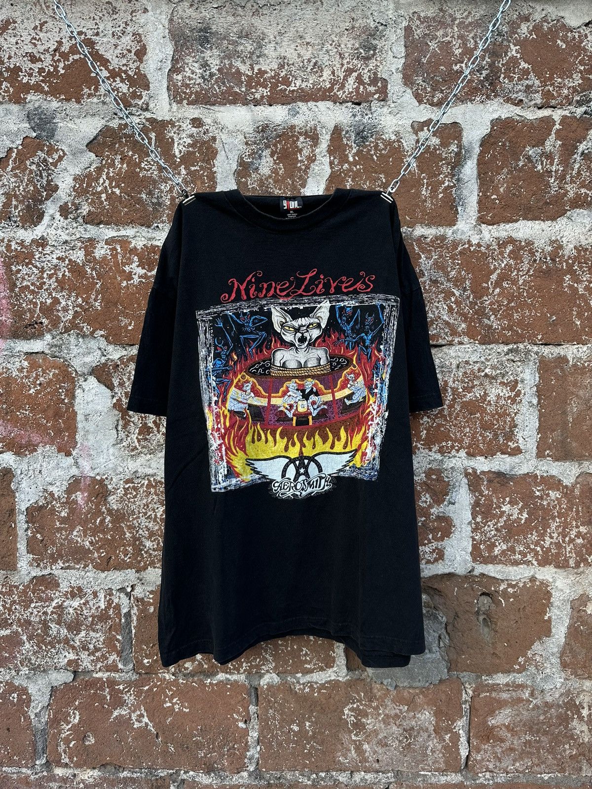 image of Band Tees x Giant Aerosmith Nine Lives Tour 1997 in Black, Men's (Size XL)