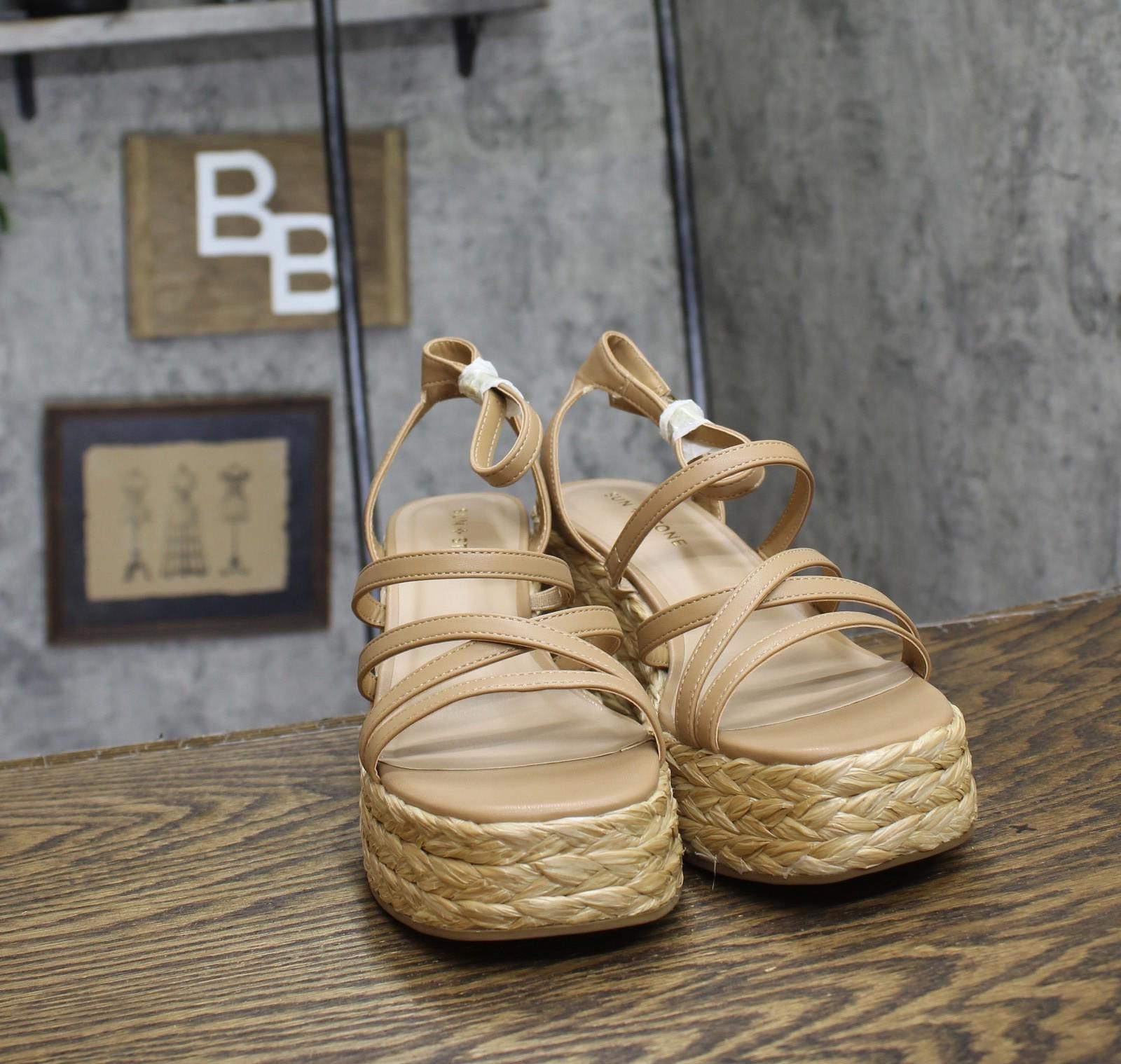 Other New Sun + Stone Faux Wedge Sandals 10018626200 Tan Brown 9m Size US 9 / IT 39 - 3 Thumbnail