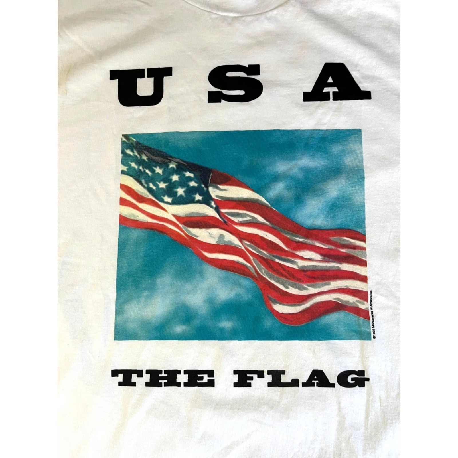 Jerzees VINTAGE Jerzees T-Shirt USA 90s Flag Graphic Unisex Adults White 1993 Monuments of America Sz L Size US L / EU 52-54 / 3 - 4 Thumbnail
