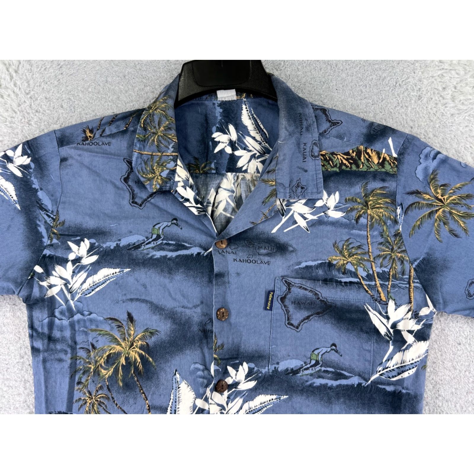 Vintage Palmwave Shirt Men Adult Small Blue Floral Island Map Print Hawaiian Button Up Beach Size US M / EU 48-50 / 2 - 4 Thumbnail