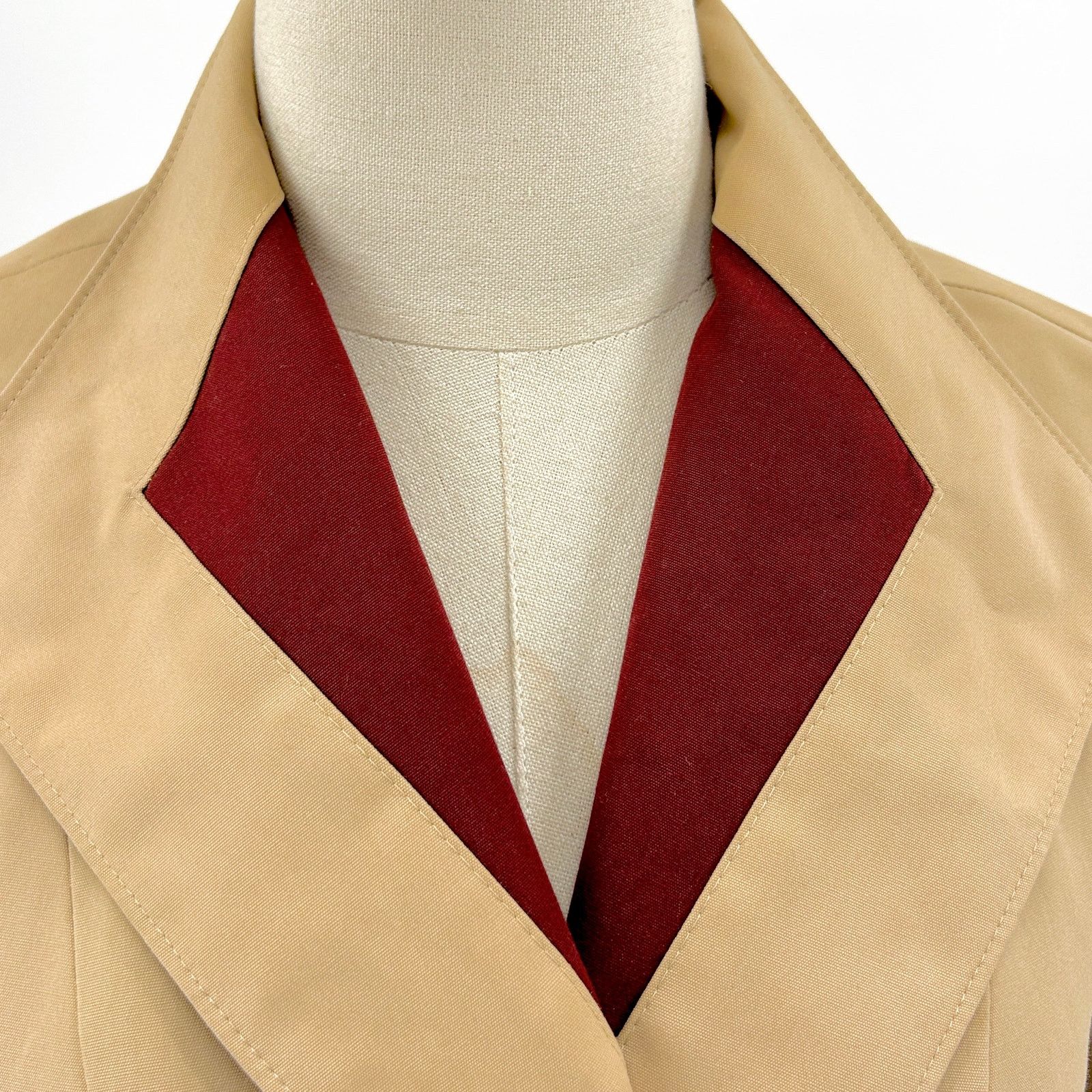 Etienne Aigner Vintage 80s Tan Maroon Reversible Belted Trench Coat Size M / US 6-8 / IT 42-44 - 2 Thumbnail