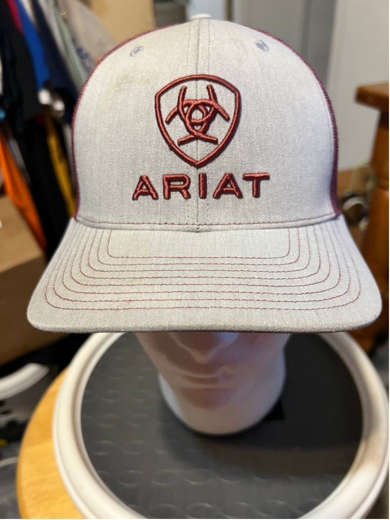 Ariat Men's Ariat Richardson One Size Grey Maroon Trucker Hat Size ONE SIZE - 1 Thumbnail