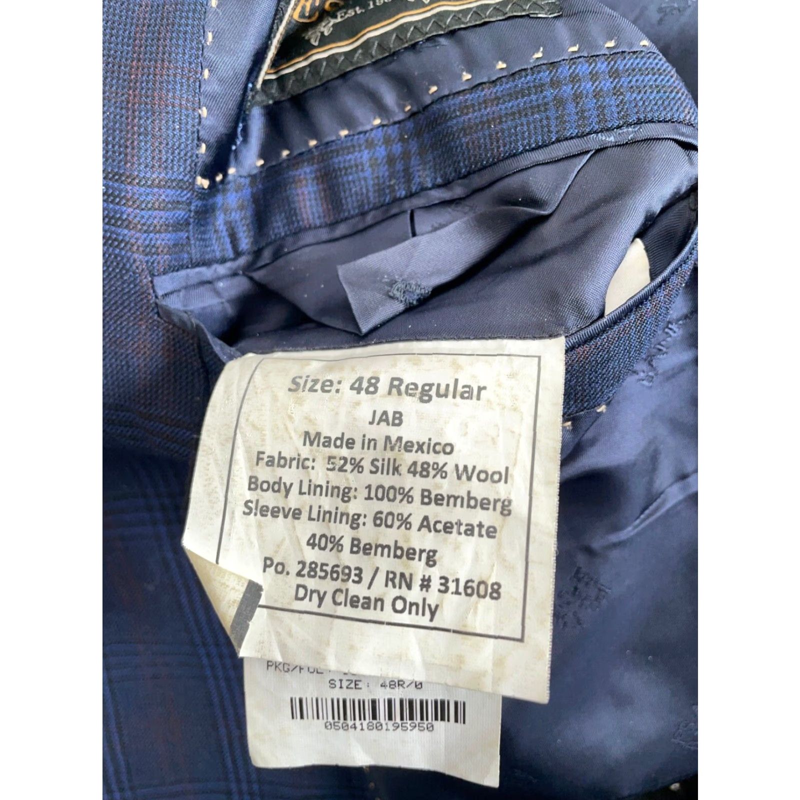 Jos. A. Bank VINTAGE Jos. A. Bank Wool Silk 2-Button Suit Jacket Men's 48 Regular Blue Plaid Check Classic Size 48R - 5 Thumbnail
