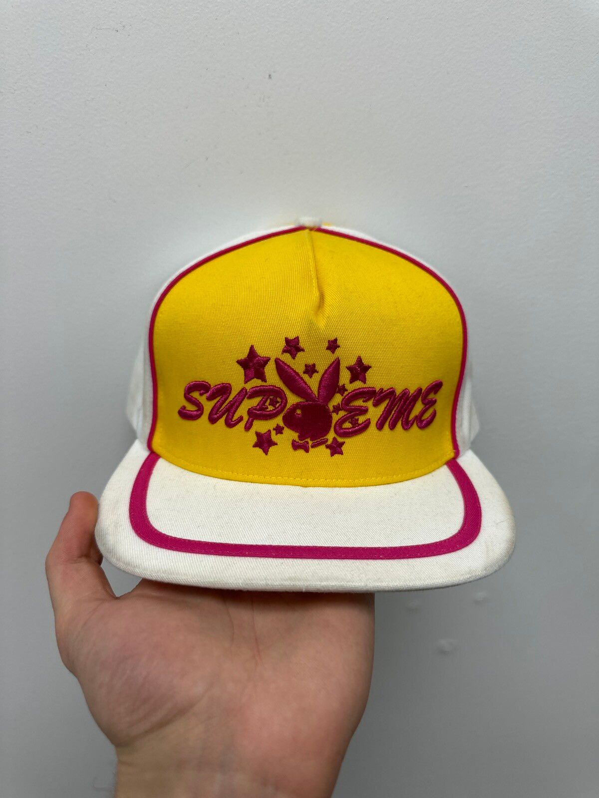 Pre-owned Supreme Hat Cap Playboy Yellow Pink In Neon Pink Yellow