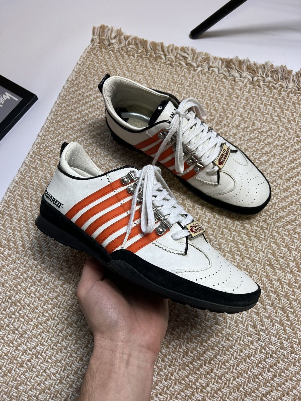 Pre-owned Dsquared2 X Vintage Dsquared2 Dsq2 Kick It! Leather Bowling Sneakers Us 8.5 Y2k In White